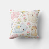 Pastel Kitten and Floral Pattern Throw Pillow クッション (裏面)