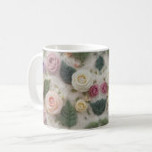 Pastel Knitted Rose Mug | Cozy Floral Sweater Text コーヒーマグカップ (正面左)