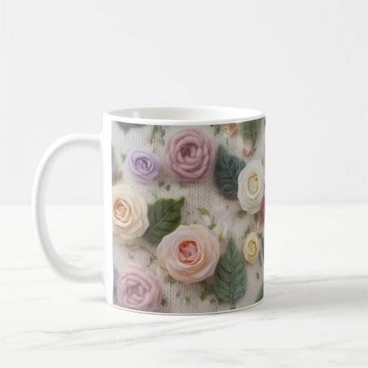 Pastel Knitted Rose Mug | Cozy Floral Sweater Text コーヒーマグカップ (左)