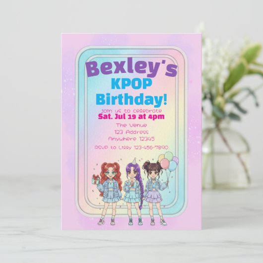 Pastel KPOP Girls Birthday Celebration 招待状 (スタンド正面)