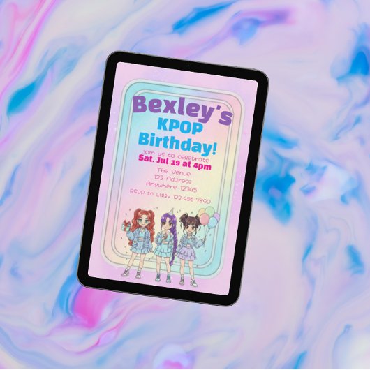 Pastel KPOP Girls Birthday Celebration 招待状