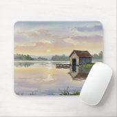 Pastel Lake Sunset Dock Cabin Tranquility マウスパッド (マウス)