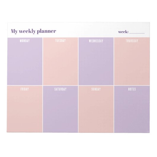 Pastel Lavender and Peach Custom Weekly Planner ノートパッド (正面)