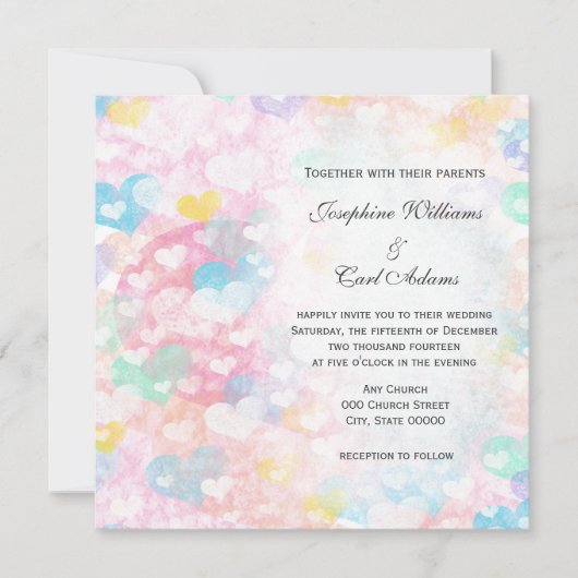 Pastel Layered Hearts Wedding Invites 招待状 (正面)