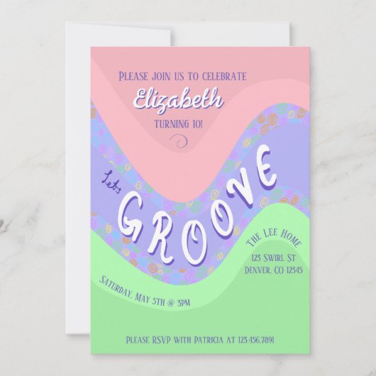 Pastel Lets Groove Girl's Birthday Invitation 招待状 (正面)