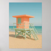Pastel Lifeguard Tower Beach Art ポスター (正面)