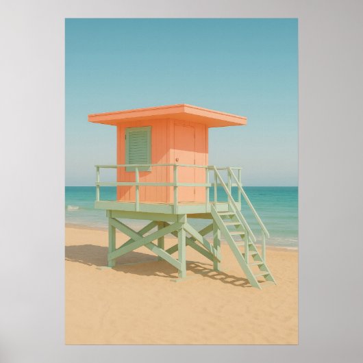 Pastel Lifeguard Tower Beach Art ポスター (正面)