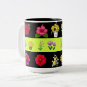 Pastel Light Green and Black Floral Pattern Coffee ツートーンマグカップ (正面左)