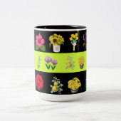 Pastel Light Green and Black Floral Pattern Coffee ツートーンマグカップ (中央)