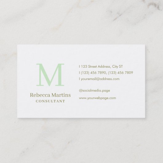 Pastel light green minimalist monogram 名刺 (裏面)