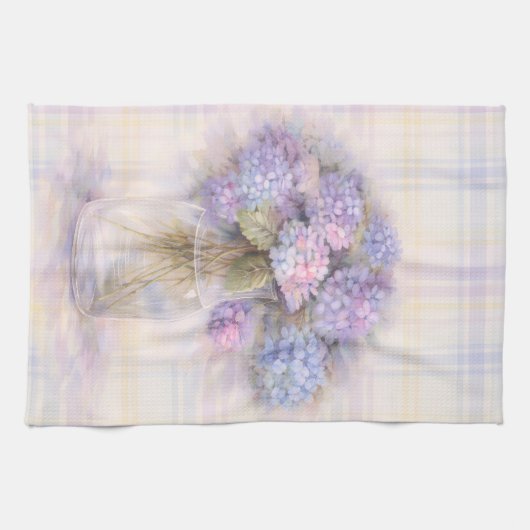 Pastel Lilac Hydrangea Kitchen Tea Towel キッチンタオル (横)
