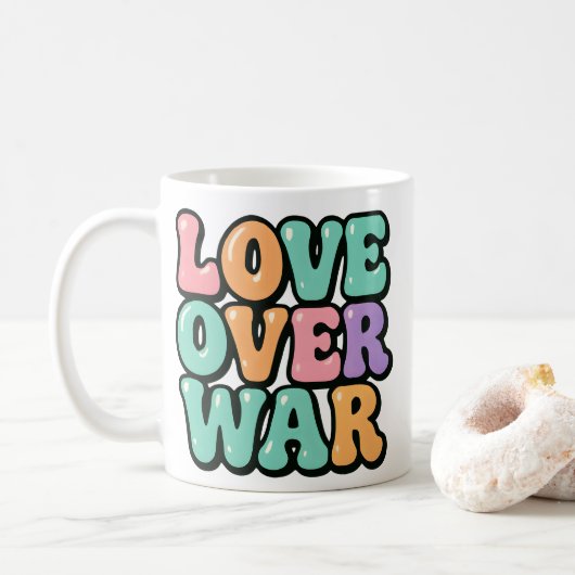 Pastel "Love Over War" Retro Peace Mug コーヒーマグカップ (ドーナツ)