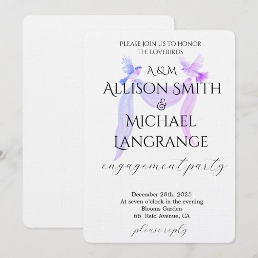 Pastel Lovebirds Engagement Party 招待状 (正面/裏面)