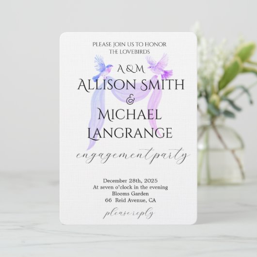 Pastel Lovebirds Engagement Party 招待状 (スタンド正面)