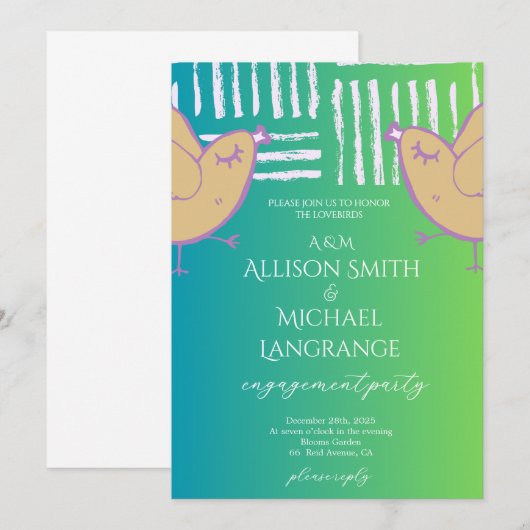 Pastel Lovebirds Engagement Party 招待状 (正面/裏面)