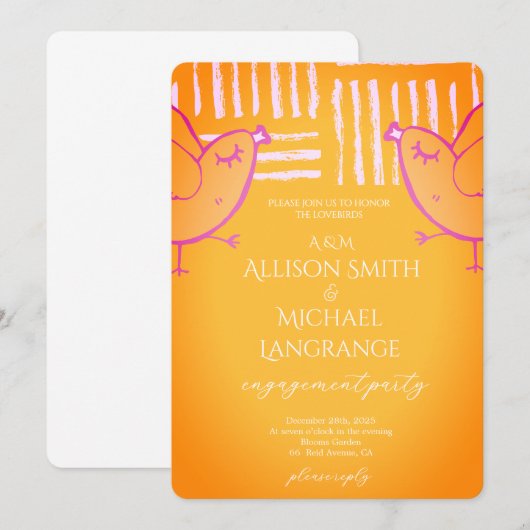 Pastel Lovebirds Engagement Party 招待状 (正面/裏面)