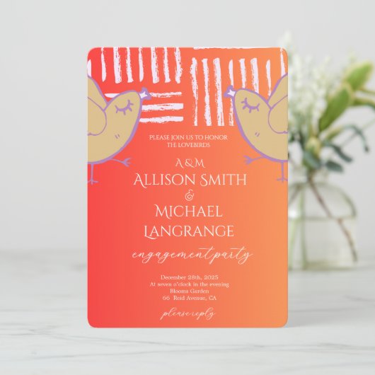 Pastel Lovebirds Engagement Party 招待状 (スタンド正面)