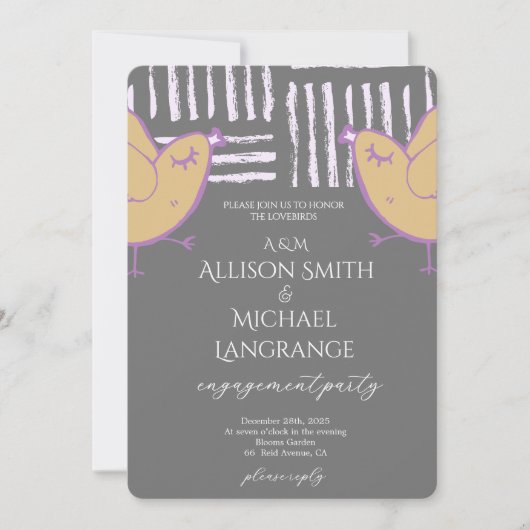 Pastel Lovebirds Engagement Party 招待状 (正面)