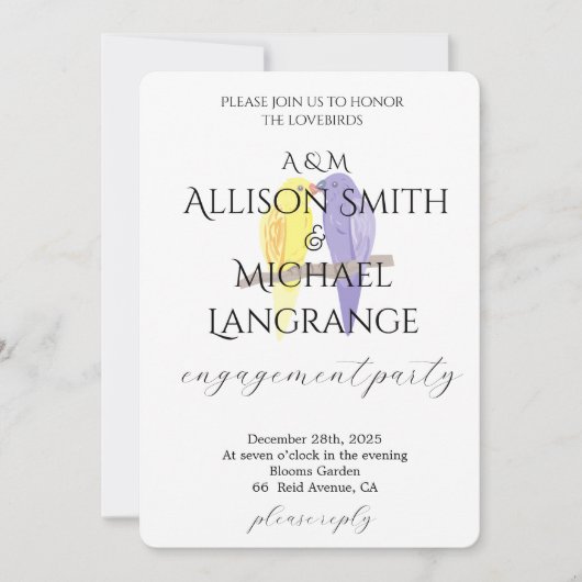 Pastel Lovebirds Engagement Party 招待状 (正面)