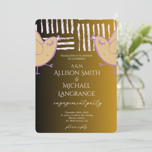 Pastel Lovebirds Engagement Party 招待状 (スタンド正面)