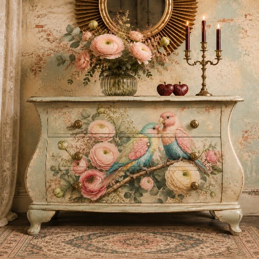 Pastel Lovebirds & Ranunculus Decoupage Paper | Ro 薄葉紙
