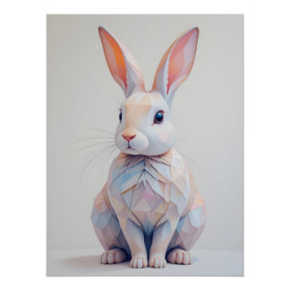 Pastel Low-Poly Bunny ポスター