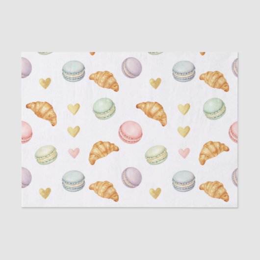 Pastel Macarons and Croissants Seamless Pattern 薄葉紙 (正面)