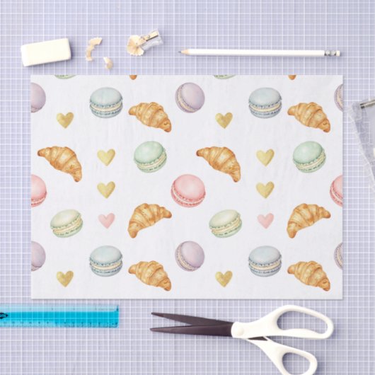 Pastel Macarons and Croissants Seamless Pattern 薄葉紙 (クラフト)