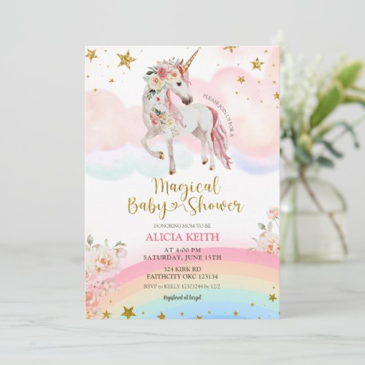 Pastel Magical Unicorn Baby Shower 招待状 (スタンド正面)