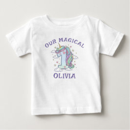 Pastel Magical Unicorn First Birthday ベビーTシャツ