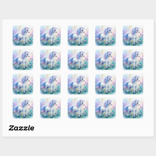 Pastel Magical Unicorn Sticker スクエアシール (シート)