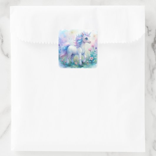 Pastel Magical Unicorn Sticker スクエアシール (バッグ)