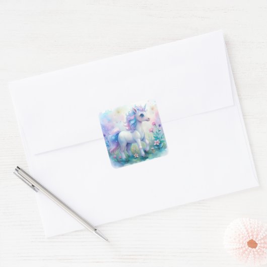 Pastel Magical Unicorn Sticker スクエアシール (封筒)