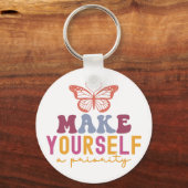 Pastel "Make Yourself a Priority" Self Care Graphi キーホルダー (裏面)