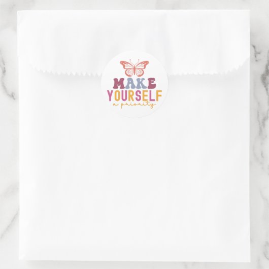 Pastel "Make Yourself a Priority" Self Care Graphi ラウンドシール (バッグ)