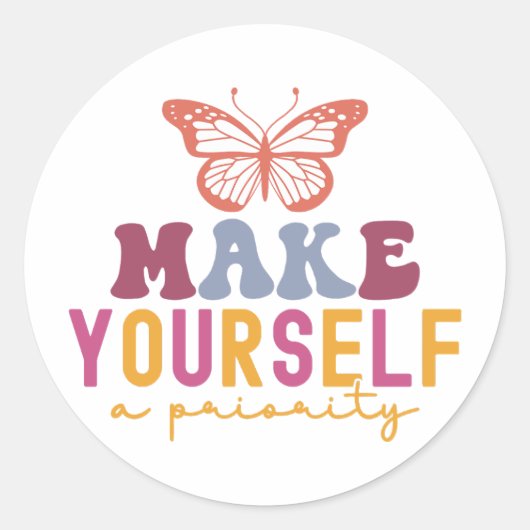 Pastel "Make Yourself a Priority" Self Care Graphi ラウンドシール (正面)