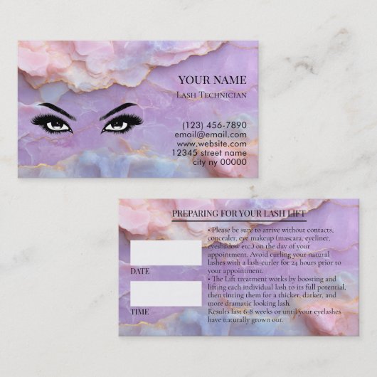 Pastel Marble Lash Before care Appointment Card 予約カード (正面/裏面)