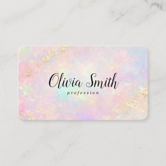 Pastel Marble Script Name and Gold Accents QR Code 名刺 (正面)