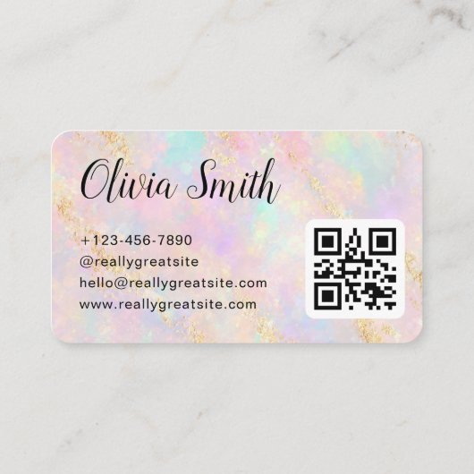 Pastel Marble Script Name and Gold Accents QR Code 名刺 (裏面)