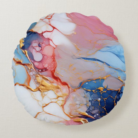 Pastel Marble with Gold Elegance ラウンドクッション (正面)