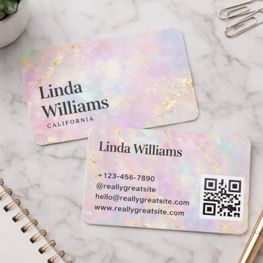 Pastel Marble with Gold Texture QR Code 名刺