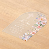 Pastel Meadow Flowers Arch First Communion アクリル招待状 (レイダウン)