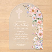 Pastel Meadow Flowers Arch First Communion アクリル招待状 (正面)