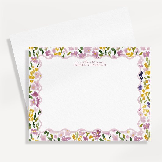 Pastel Meadow Wavy Floral Note Card 招待状
