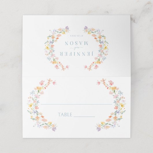 Pastel Meadow Wild Flower Spring Wedding  プレイスカード (外部開封)