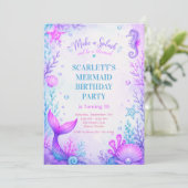 Pastel Mermaid Birthday Invitation Purple 招待状 (スタンド正面)