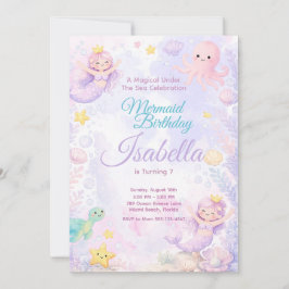 Pastel Mermaid Birthday Invitation Under The Sea 招待状