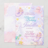 Pastel Mermaid Birthday Invitation Under The Sea 招待状 (正面/裏面)