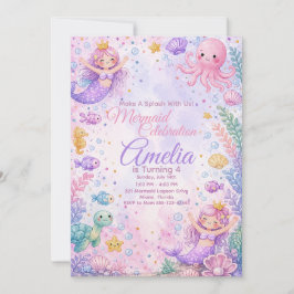 Pastel Mermaid Celebration Invitation Editable 招待状