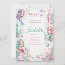 Pastel Mermaid Coral Garden Birthday 招待状